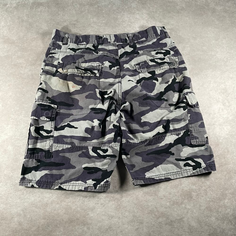 Y2K Ecko Unltd Purple Grey Military Camo Cargo Shorts 33 Paint Stained VTG